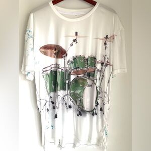 Drummers Festival Wear Tee Shirt. Drums on White Background. Stretchy Fabric.New